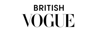 Bold stacked text reading “BRITISH VOGUE” in black letters on a white background.