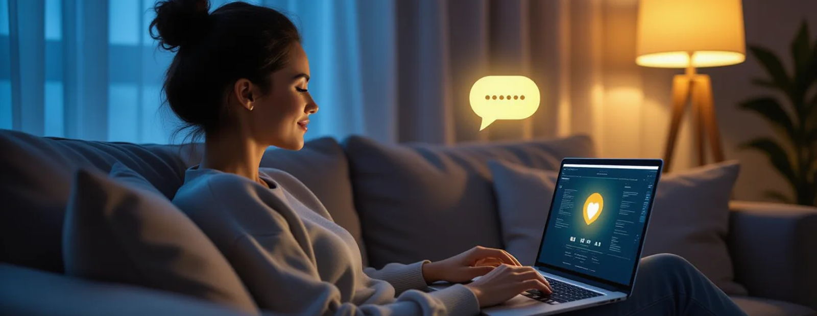 A visitor browsing a wellness website at night with the AI chat ready to answer