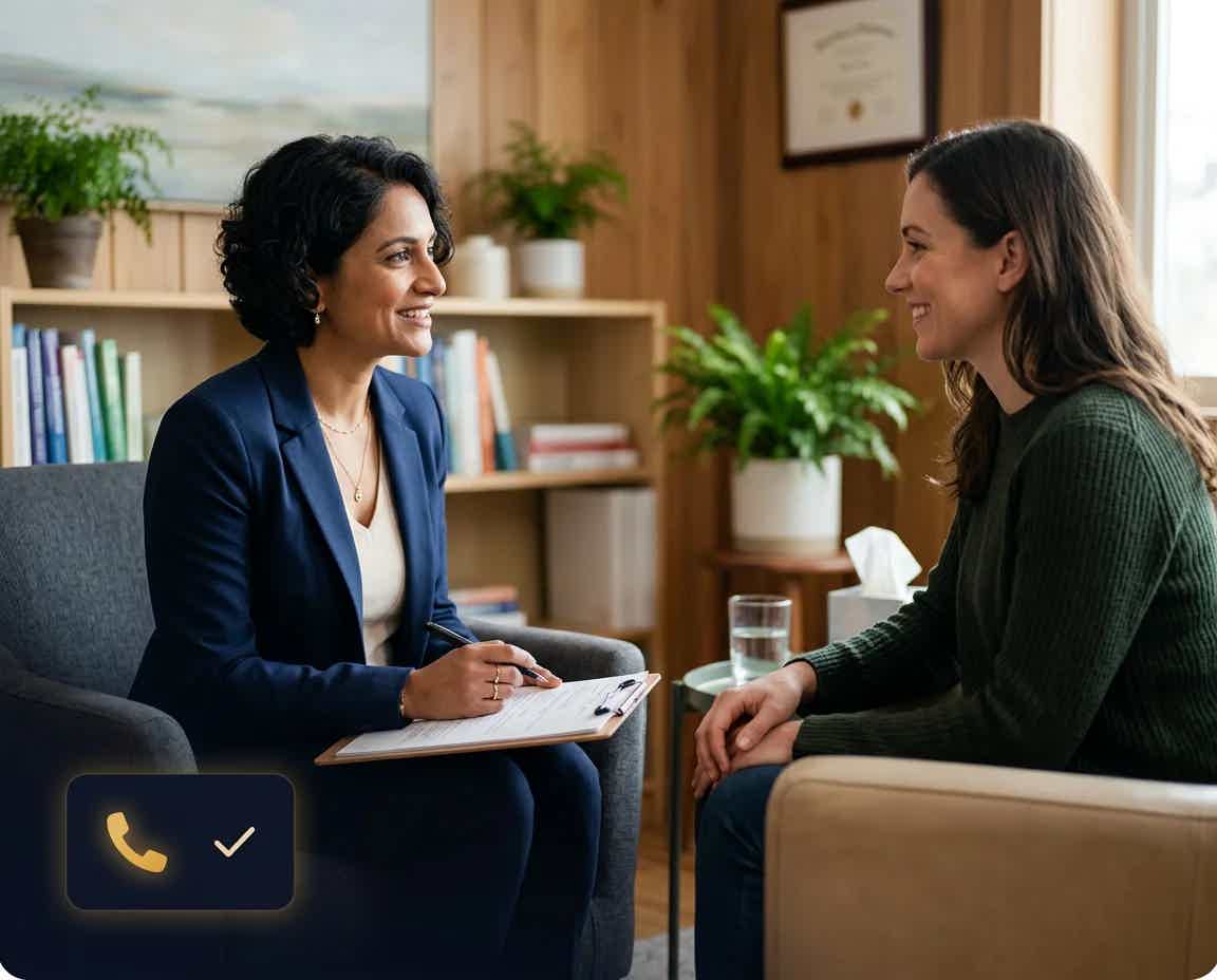 A practitioner stays fully present with a patient while the AI receptionist answers the phone