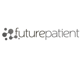 “Futurepatient” logo with a multicolor knot icon on a black background