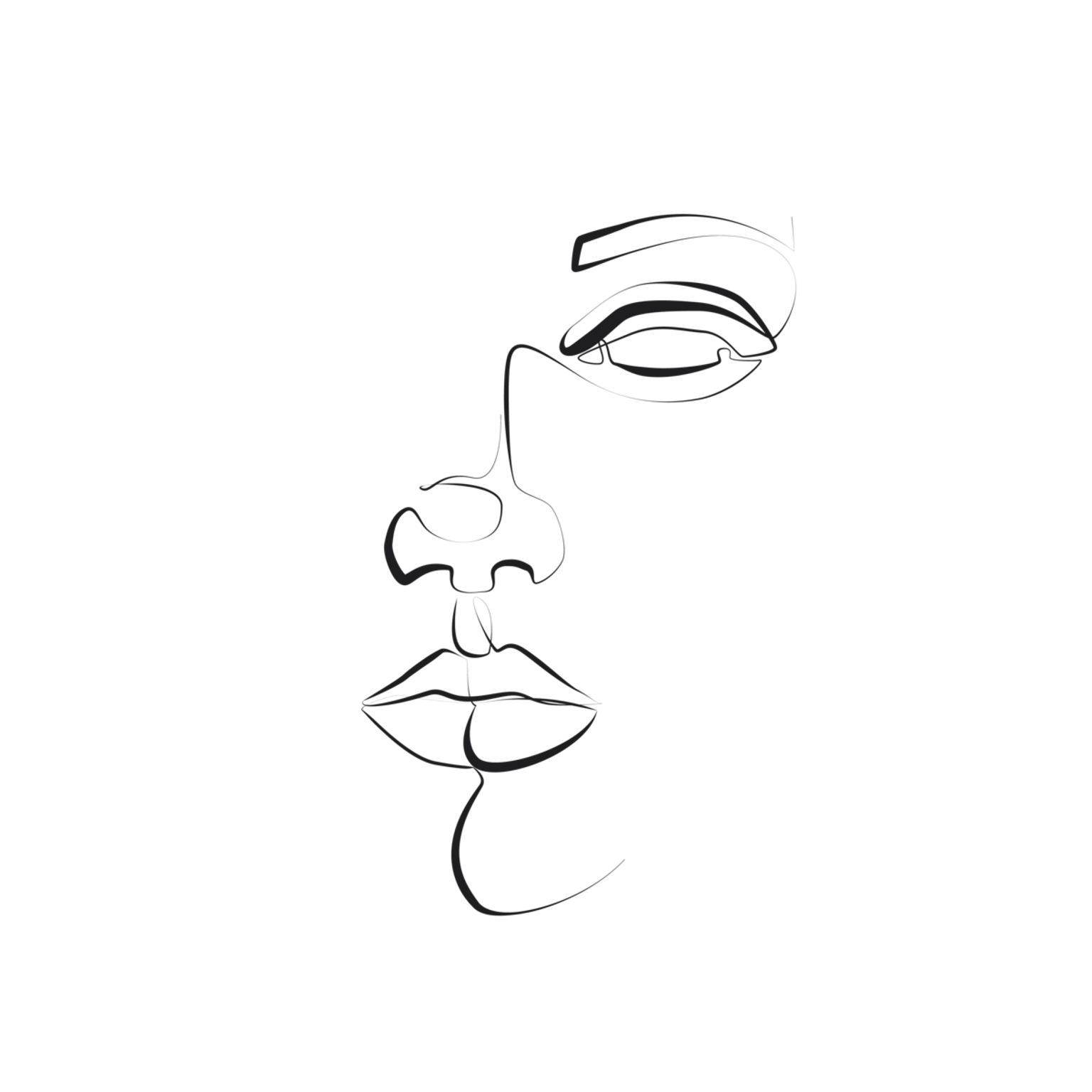 Abstract line drawing of a face, featuring an eye, nose, and lips in a single continuous stroke.
