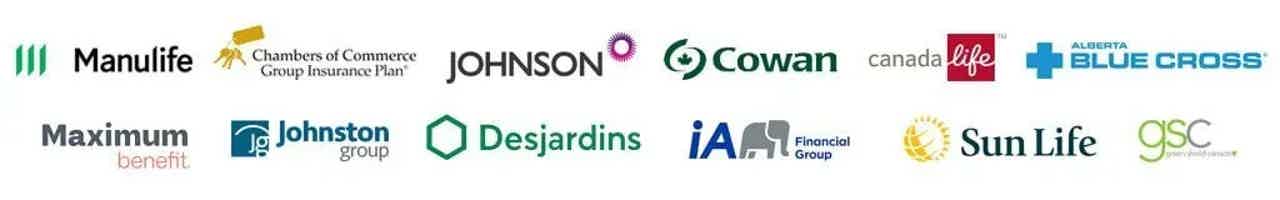 Logos of various insurance and financial brands in two rows.