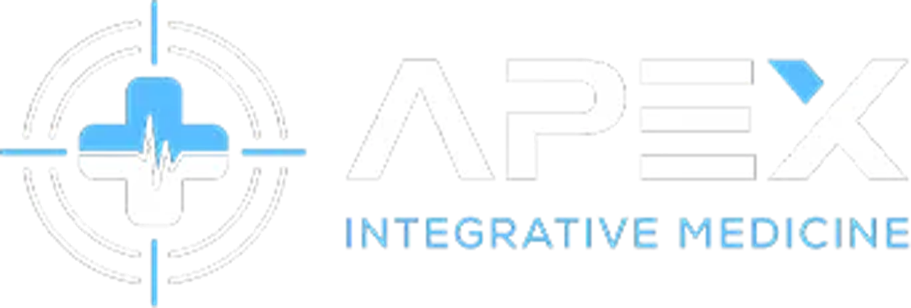APEX Integrative Medicine logo with circular target symbol and blue cross, plus wordmark.