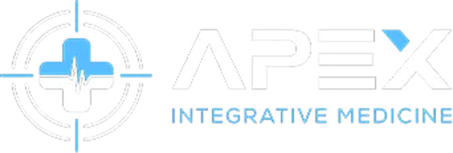 APEX Integrative Medicine logo with circular target symbol and blue cross, plus wordmark.