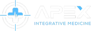 APEX Integrative Medicine logo with circular target symbol and blue cross, plus wordmark.