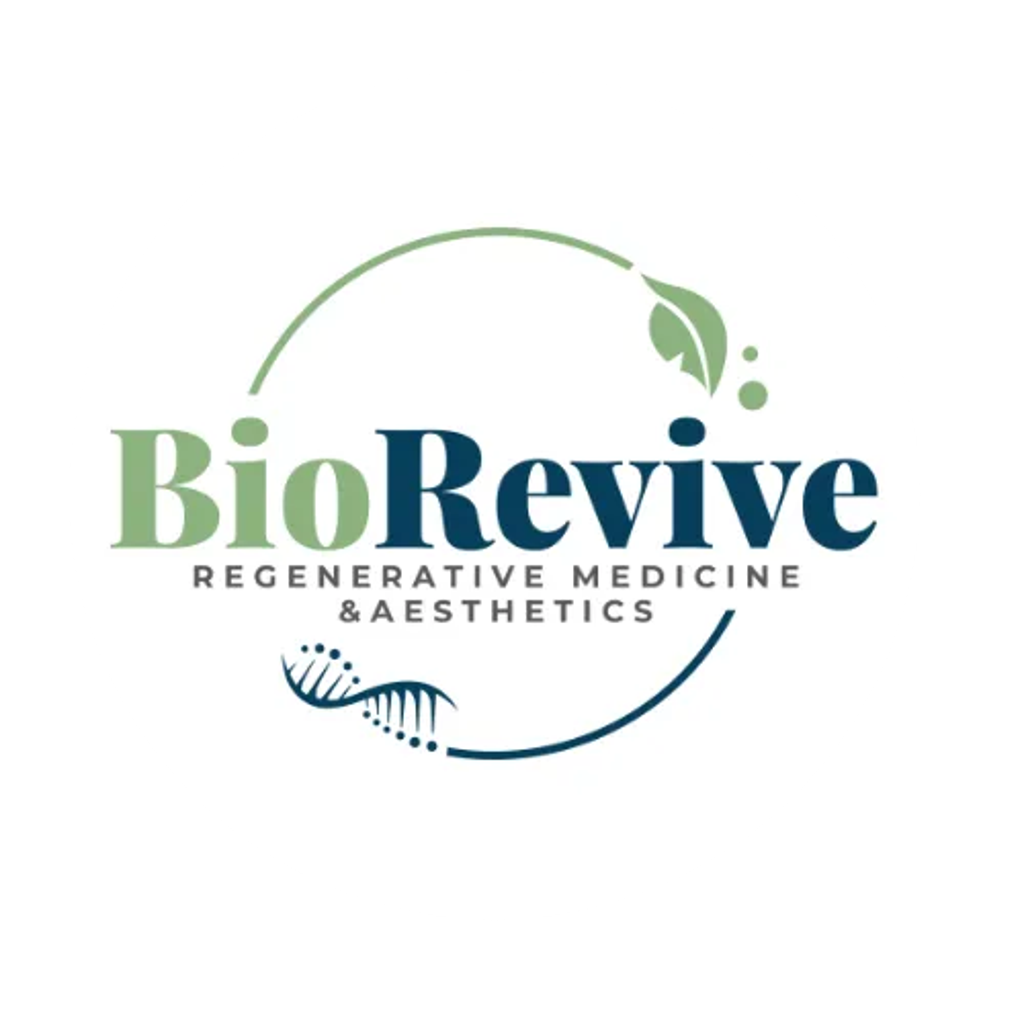 Logo of BioRevive Regenerative Medicine & Aesthetics featuring a green leaf and DNA strand, representing integrative skin care in Calgary.