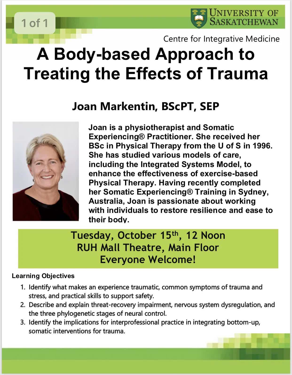 Free Talk with Joan Markentin - BScPT, SEP