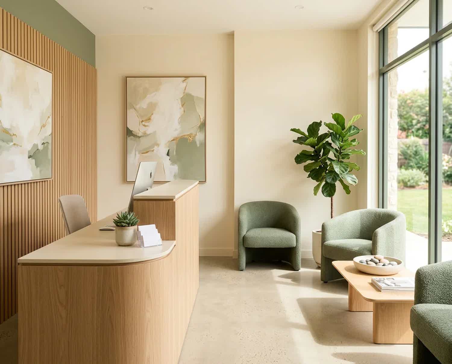 Calm physiotherapy clinic reception area