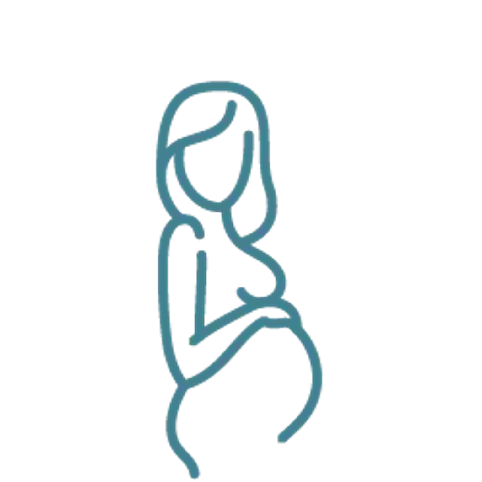 Simple teal line icon of a person using a wheelchair, facing left.