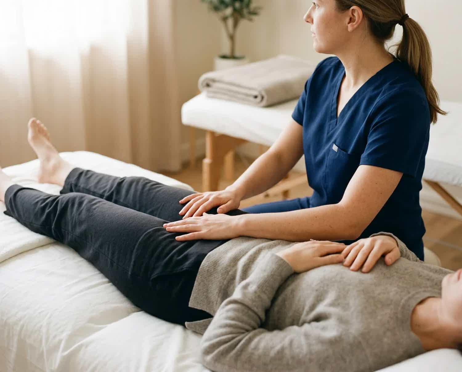 Calm, thoughtful pelvic physiotherapy session
