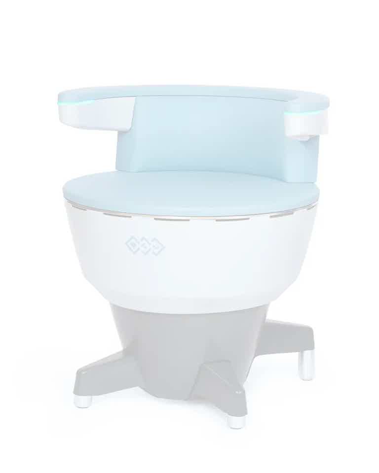 A serene treatment room at BioRevive Calgary, showcasing the Emsella® chair — a non-invasive pelvic health device designed to strengthen the pelvic floor and improve bladder control for both men and women.