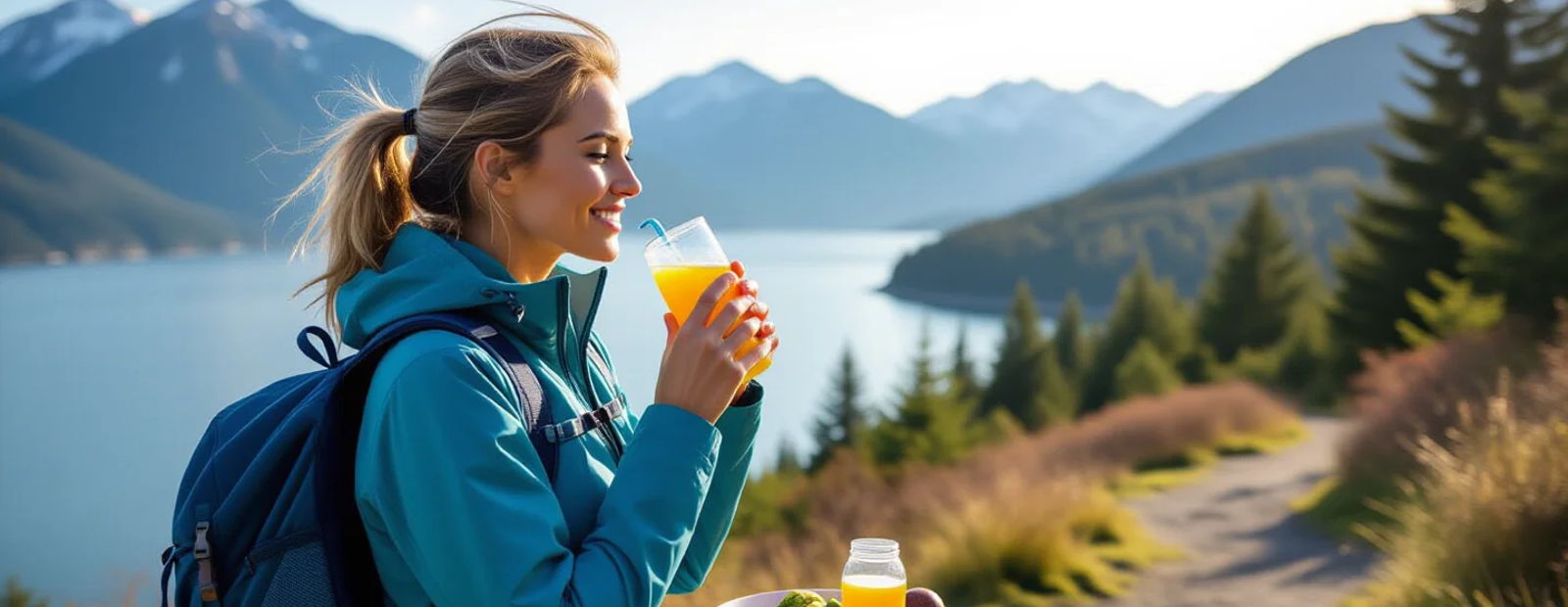 Healthy runner refueling with whole foods on a North Vancouver trail