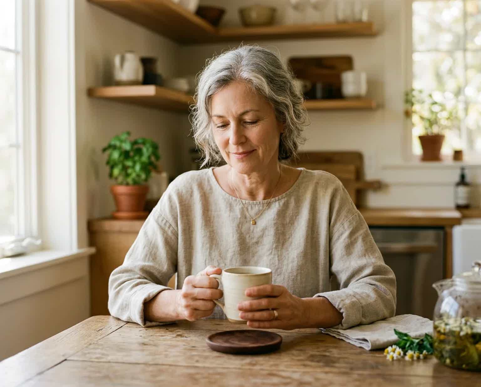 A woman finding calm and understanding her body's wellness signals