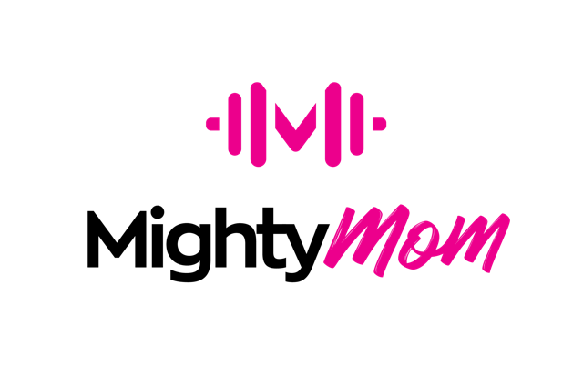 Pink heart-rate audio icon with vertical bars and the word “Mom” in cursive.