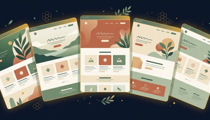 Five wellness website template mockups fanned out in botanical greens and terracotta tones