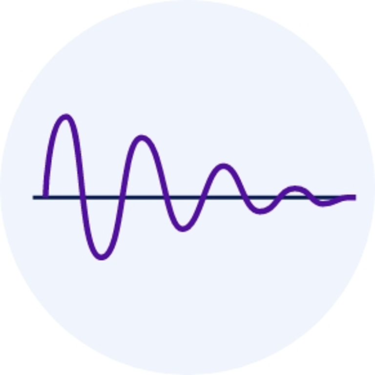 A purple sine wave crossing a horizontal axis inside a pale blue circle.