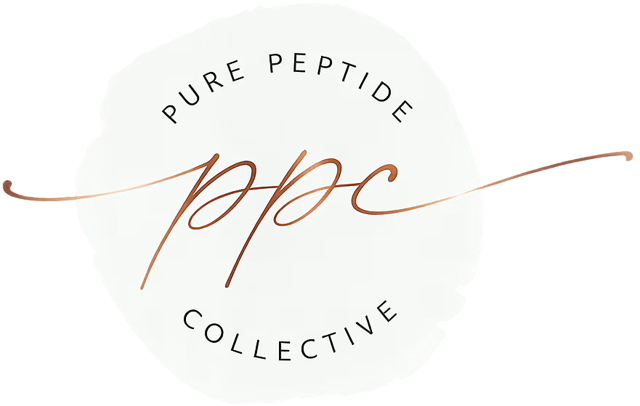 Brand logo: white irregular shape with copper script “ppc” and text “PURE PEPTIDE COLLECTIVE” around it.