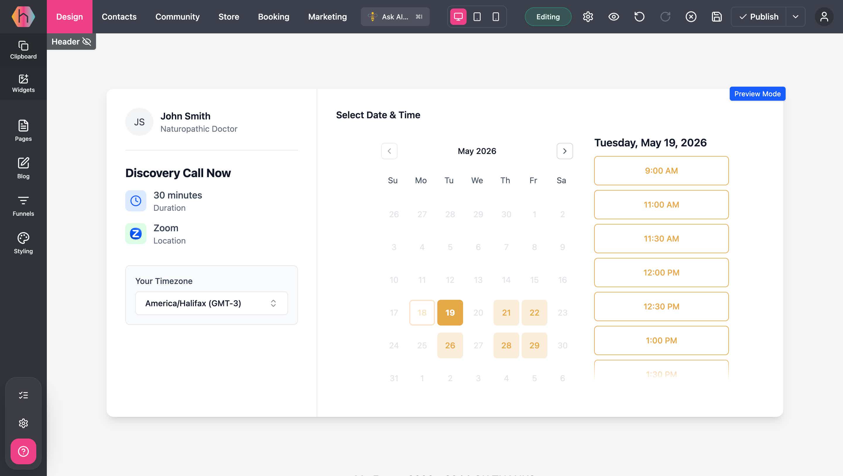 Hiveality booking calendar that the AI books into during the call