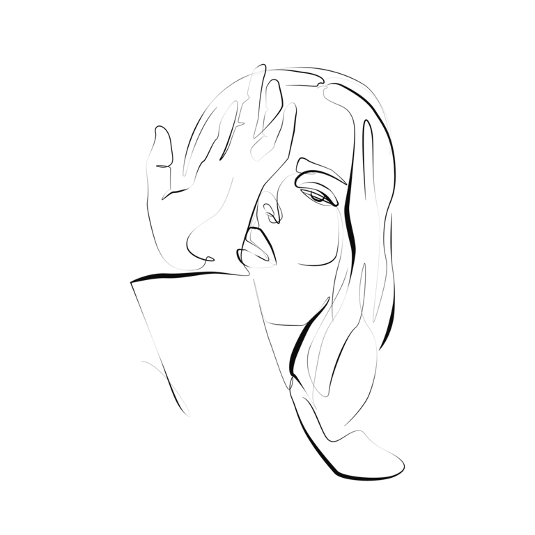 Person with hand raised near face, as if shielding eyes or signaling, partial profile, dark outline.