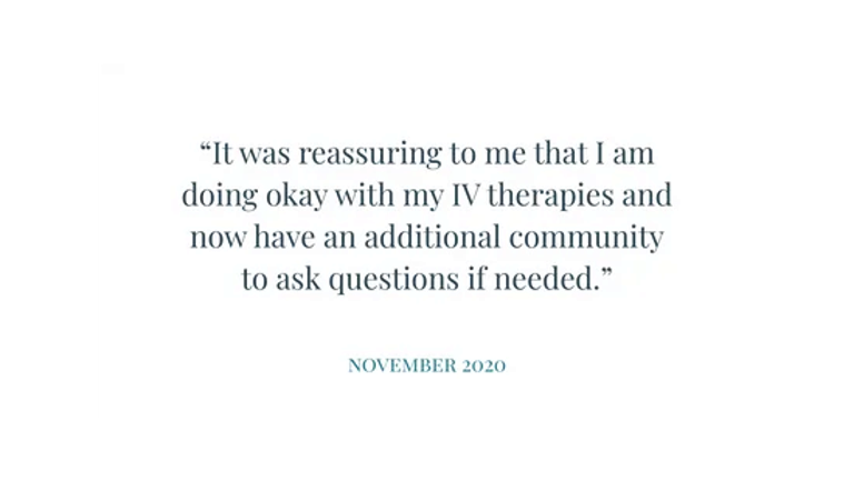 Quote on white background: “It was reassuring… additional community to ask questions…”, November 2020.