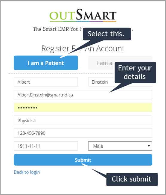 Account Creation – Ensure to select “I am a Patient”