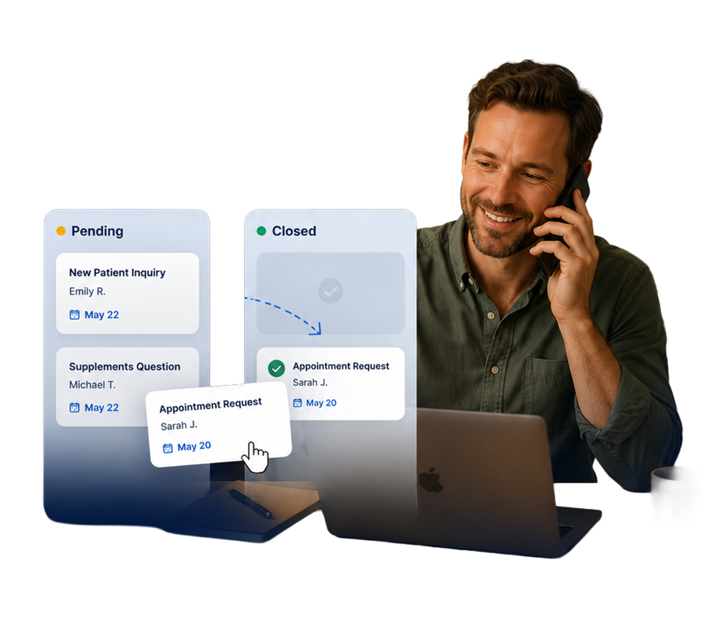A Hiveality pipeline board, stages and contact cards, as the hero on a deep navy canvas.
