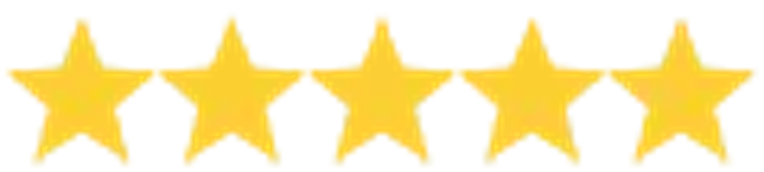 Yellow star banner with a row of 5 stars on a dark background.