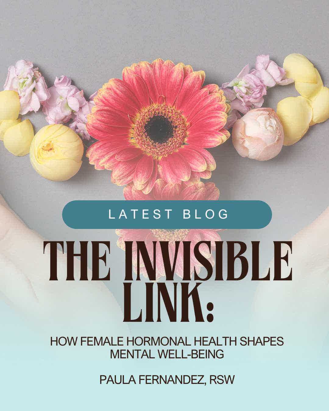 Floral header with pink gerbera in center, pale flowers and candles around it, “The Invisible Link” blog title text.