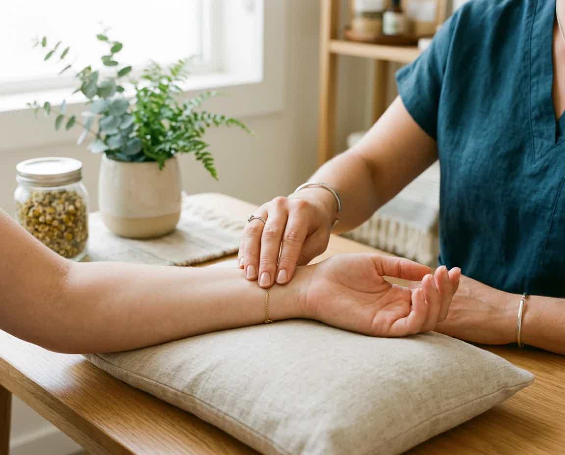 Acupuncture therapy session in a warm, professional clinical environment