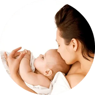 Mother tenderly holding and looking at her baby on a white background.