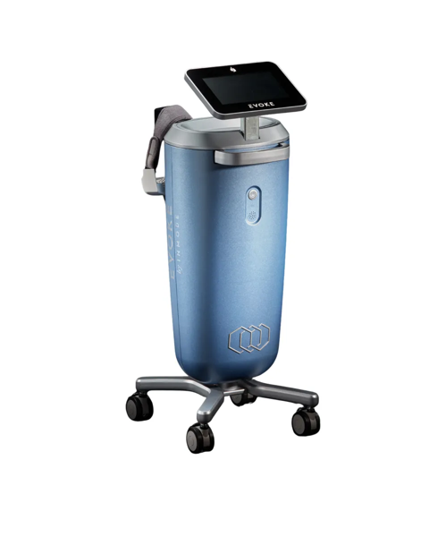 Evoke hands free radiofrequency skin tightening device at BioRevive Calgary, used for non-invasive facial treatments to lift, firm, and smooth the lower face, jawline, chin and neck,  while stimulating collagen and elastin.