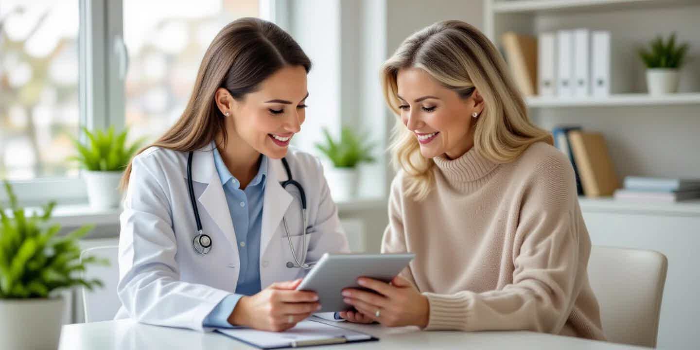 Doctor and patient reviewing lab results together during a consultation